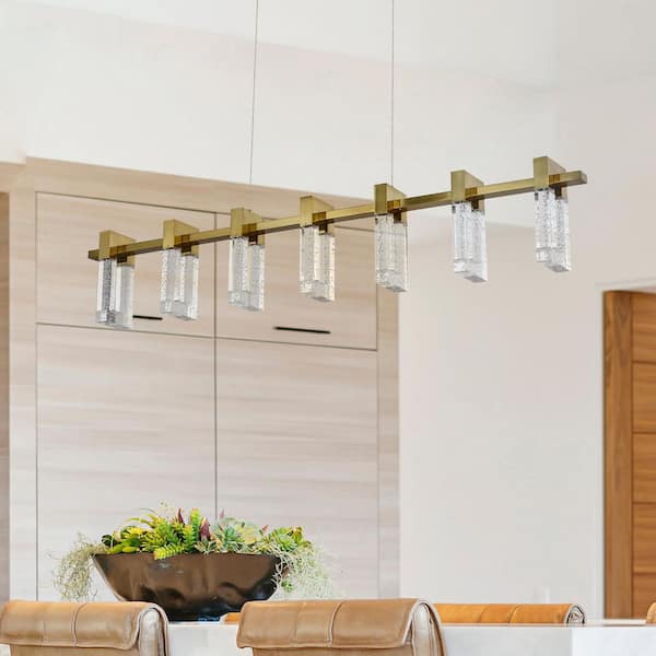 Sorrento 40 in. 50-Watt ETL Certified Integrated LED Island Chandelier Height Adjustable Antique Brass 7 Shades Pendant