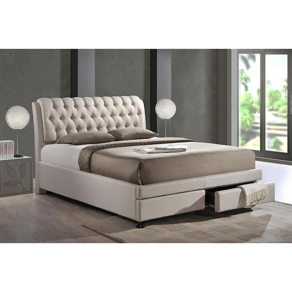 Baxton Studio Ainge Transitional Beige Fabric Upholstered King Size Bed