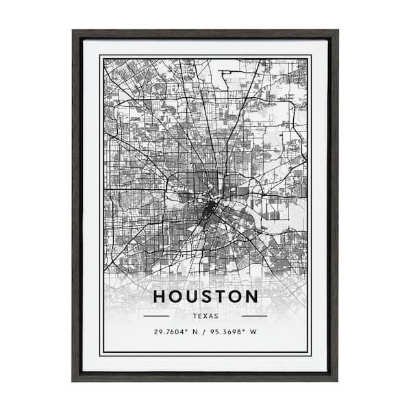 Kate and Laurel Sylvie Houston Modern Map by Jake Goossen Framed Canvas Maps Art Print 18 in. x 24 in.