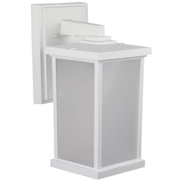 SOLUS 14.4 in. x 6.4 in. White LED Square Composite Outdoor Wall Lantern Sconce with 3000K LED Lamp with Frost Acrylic Lens