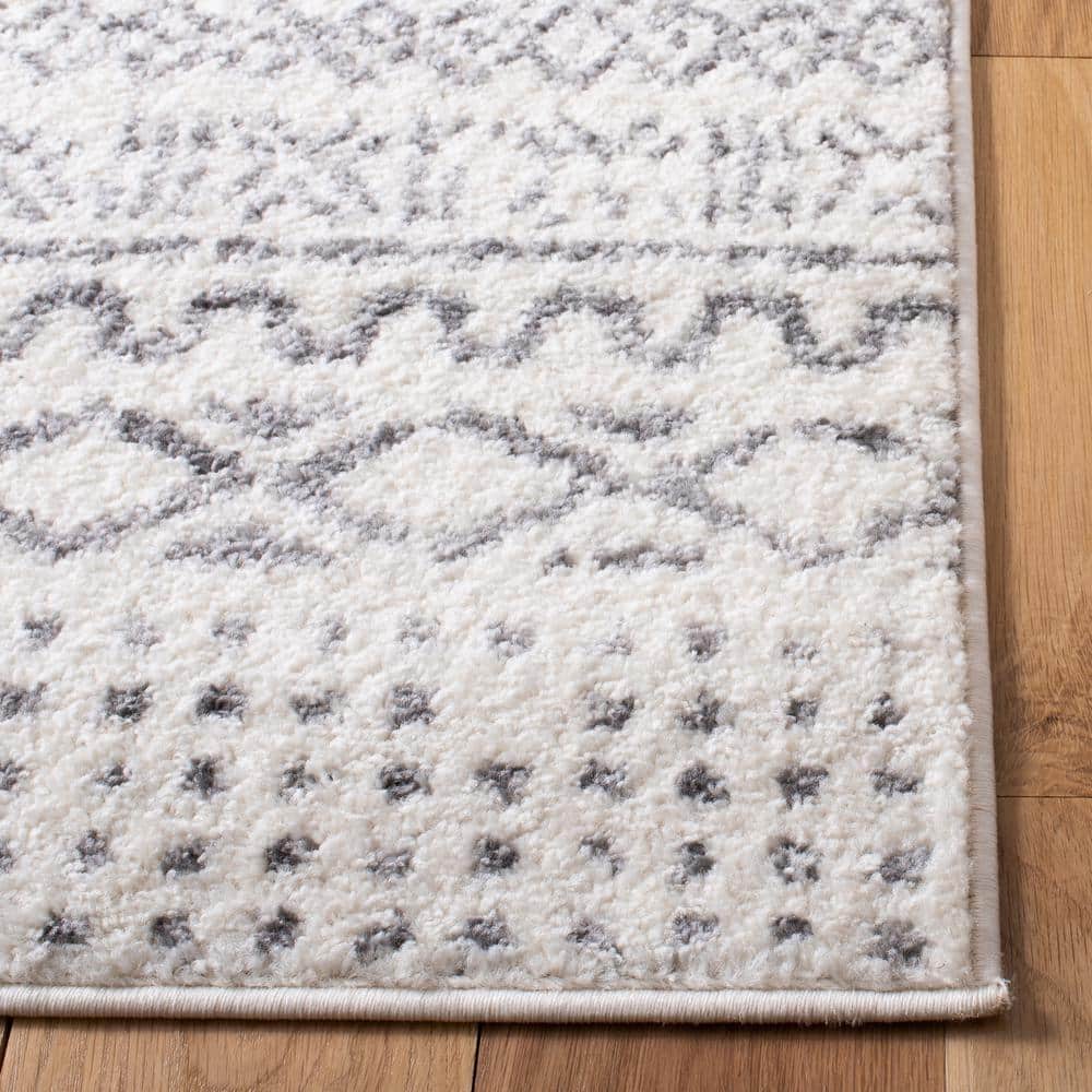 Ivory and Gray Geometric Hand-knotted Runner Rug