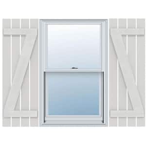 23 in. x 62 in. Polyurethane Rustic 4-Board Spaced Board and Batten Shutters Faux Wood with Z-Board Pair in Primed