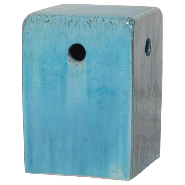 Square Blue Ceramic Garden Stool