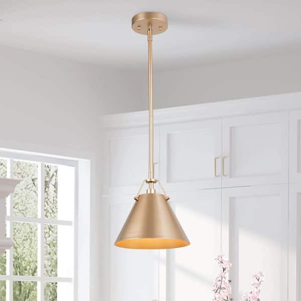 Modern Gold Pendant Light with Metal Bell Shade, Glam Hanging Light for Kitchen Island Living & Dining Room Corner Table