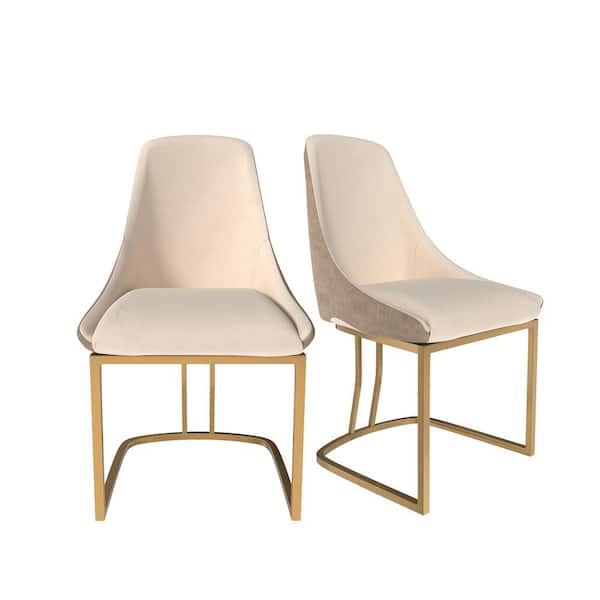 Boyel Living Beige PU Modern Dining Side Chair with Metal Legs and Swivel Leveling Feet (Set of 2)