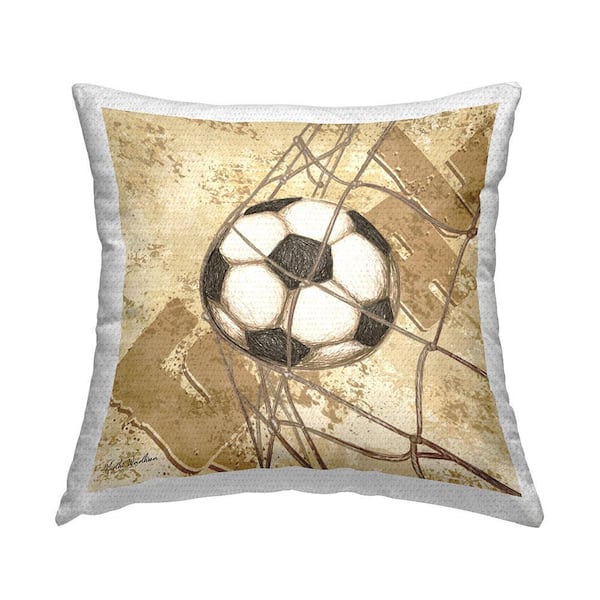 Soccer Ball Goal Tan Square Outdoor Throw Pillow