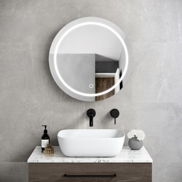 26 in. W x 26 in. H Round Iron Wall Mount Medicine Cabinet with Mirror 3 Colors LED Anti-fog Function