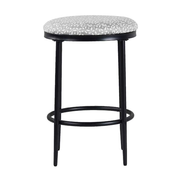 Homepop 24 in. Light Gray Backless Metal Frame Cushioned Bar Stool with Upholstery seat (Set of 1)