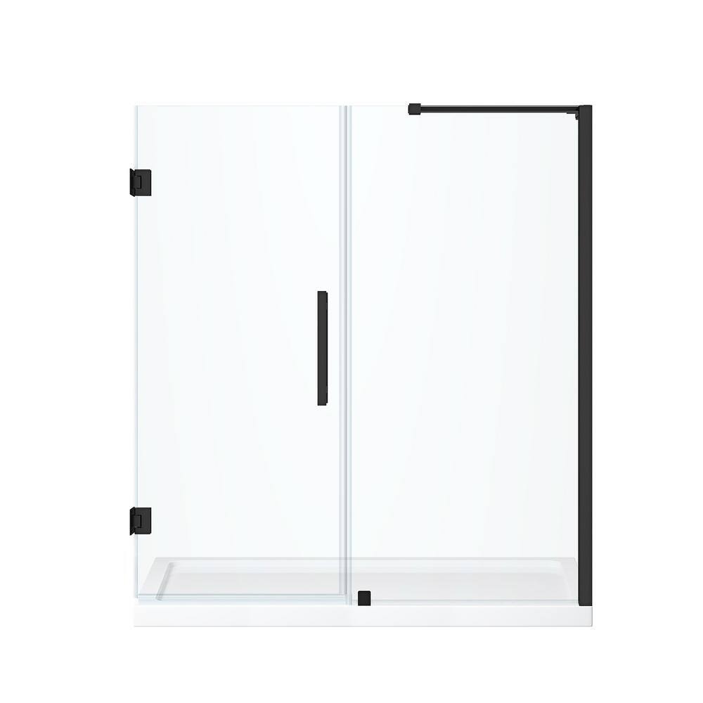Tampa-Pro 60" Black Frameless Glass Alcove Shower Kit with Acrylic Base