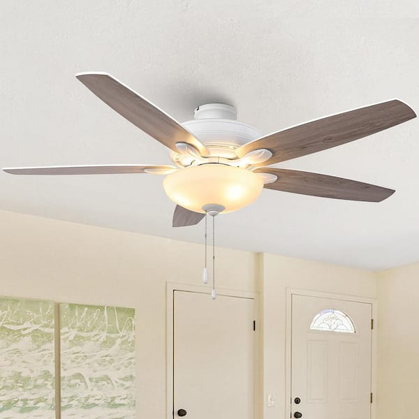 IHOMEadore 52 in. Indoor Satin White 3-Light Downrod or Flush Mount Ceiling Fan with Lights, Pull Chains and 5 Reversible Blades