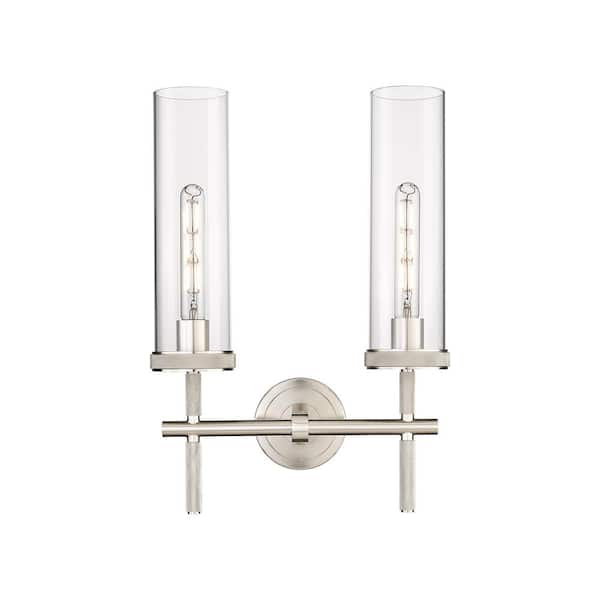 Innovations Lincoln 13.88 in. 2-Light Satin Nickel Vanity Light with Glass Shade