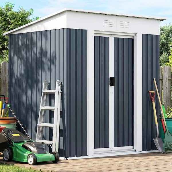 6 ft. x 4 ft. Outdoor Metal Storage Sheds Pent Roof Garden Tool House Room for Lawn Patio, Gray (24 sq. ft.)
