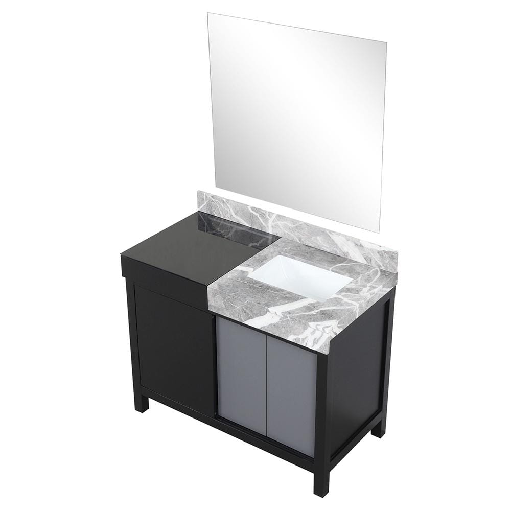 Zilara 42" Black and Gray Marble Top Bathroom Vanity with Mirror
