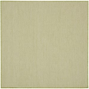 Courtyard Ivory Green 4 ft. x 4 ft. Square Solid Geometric Contemporary Indoor/Outdoor Area Rug