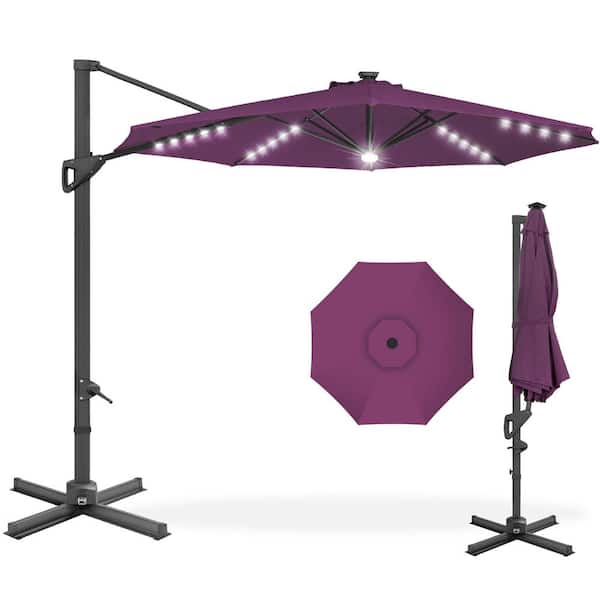 Best Choice Products 10 ft. 360-Degree Solar LED Cantilever Patio Umbrella, Outdoor Hanging Shade w/Lights - Amethyst Purple