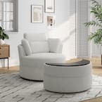 Uixe Ivory Boucle Polyester Upholstered Swivel Accent Barrel Chair