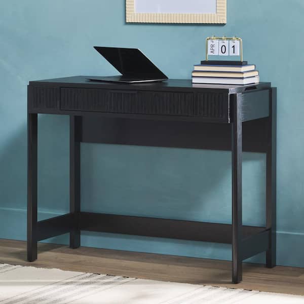 Modern 38 in. Rectangular Black Wood 1-Drawer Desk with Lift-Top and Reeded Drawer