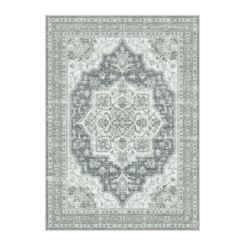 Twilight Gray 6 ft. x 9 ft. Vintage Washable Medallion Distressed Area Rug price history on PriceWatchPro