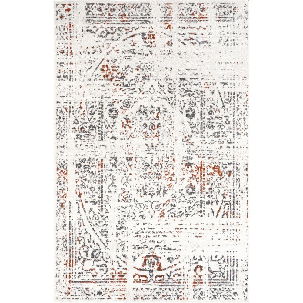 Arlena Red and Gray Synthetic 8' x 10' Vintage Area Rug