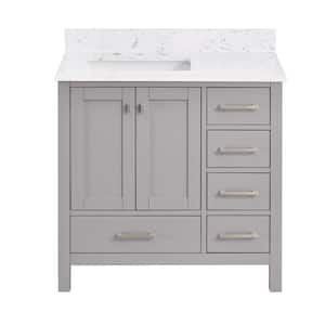 Mabelly 36 in. W x 22 in. D x 39 in. H Left Sink Freestanding Bath Vanity in Gray with Belly White Cultured Marble Top