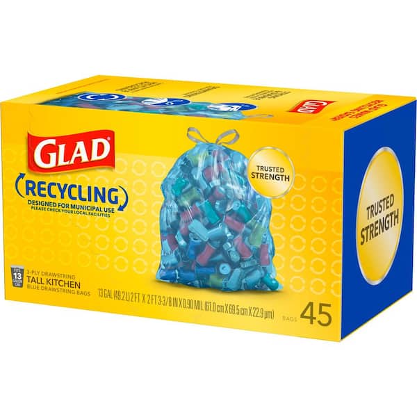 Glad Tall Kitchen Blue Recycling Bags, 13 gal, 0.9 mil, 27.38 x