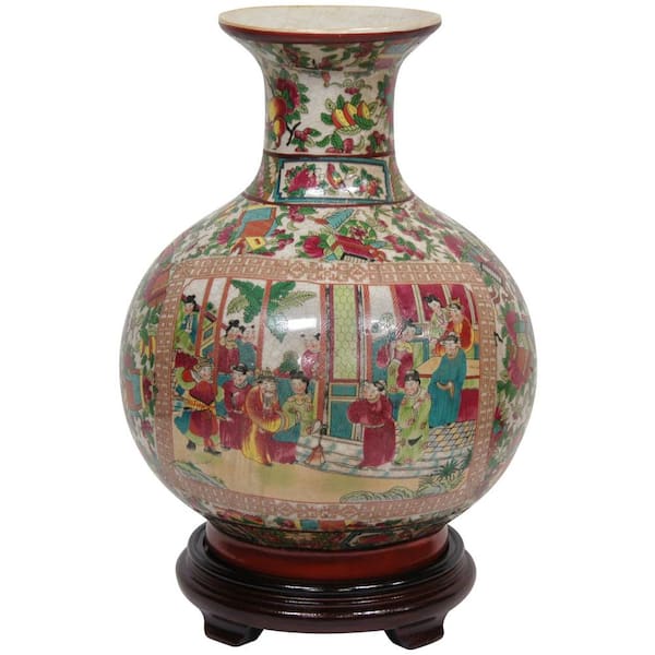 Oriental Furniture 12 in. Porcelain Decorative Vase in Red