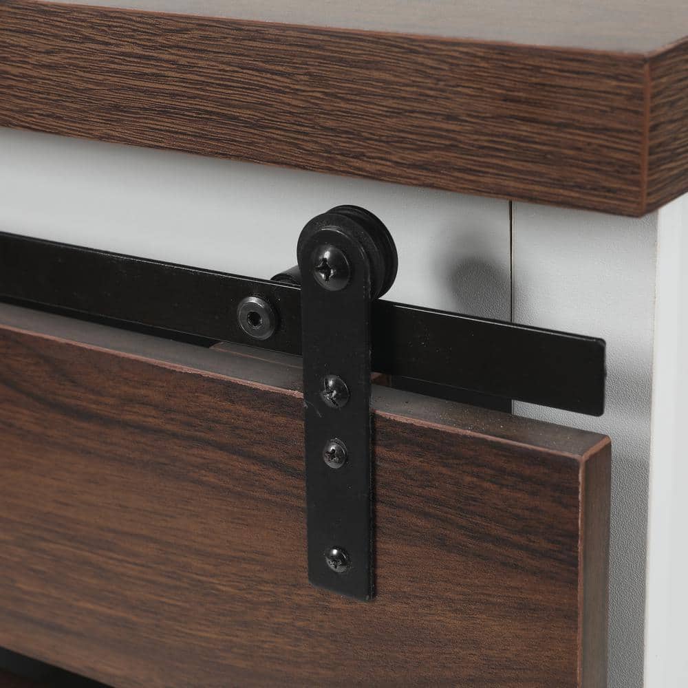 White and Dark Brown Wood Sliding Door Storage Cabinet