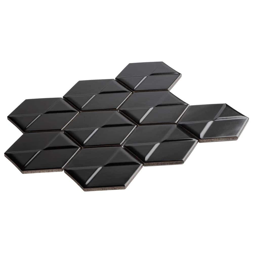 Albin Palmyro Black 3-in. x 4-in. Porcelain 3D Hexagon Satin Wall Mosaic Ti