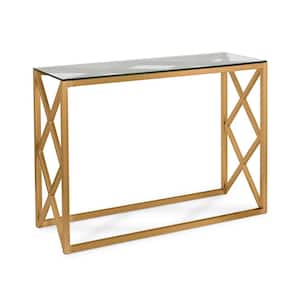 Dixon 42 in. Brass Standard Rectangle Glass Console Table