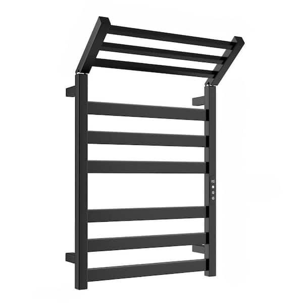 6-Bar Wall Mounted Electric Heated Towel Rack with Built-in Timer Stainless Steel Glossy Black Finish