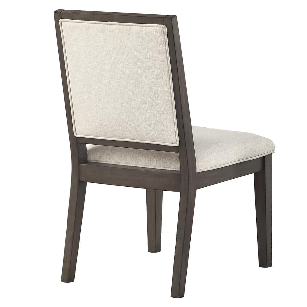 Beige Linen Upholstered Side Chair with Wood Frame