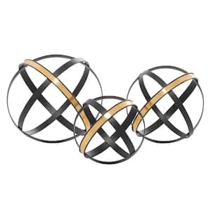 Black Metal Geometric Sculpture with Gold Accents (Set of 3)