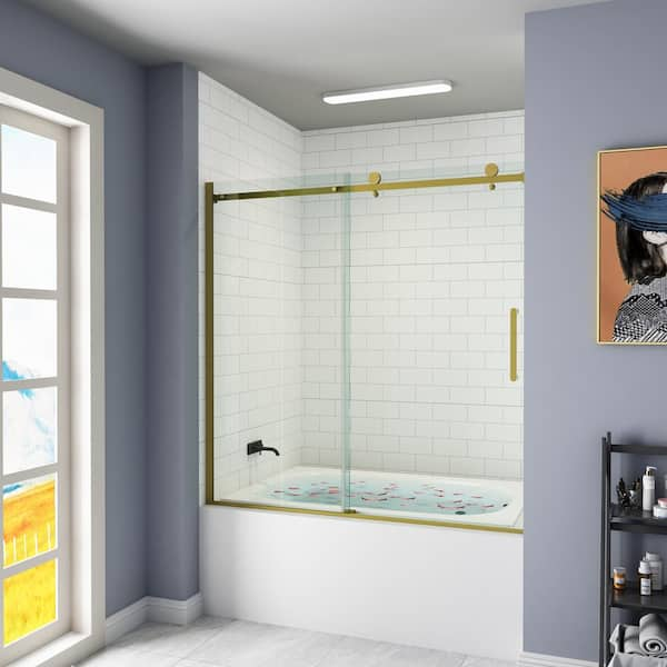 Buy 56-60 in. W x 59 in. H Frameless Bathtub Door, Water Repellent