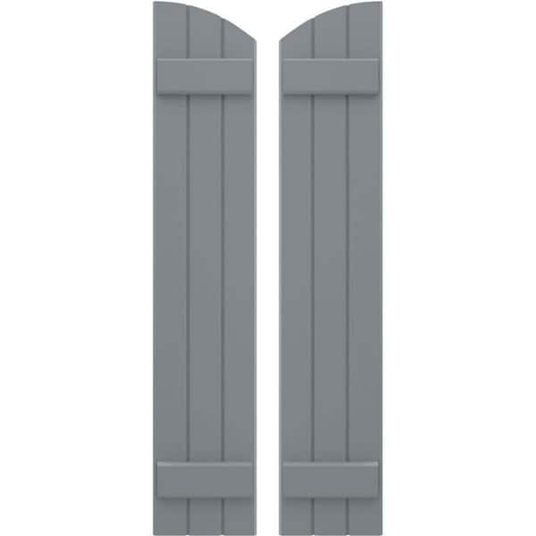 Ekena Millwork 10-1/2 in. W x 61 in. H Americraft Exterior Real Wood Joined Board and Batten Shutters with Elliptical Top Ocean Swell