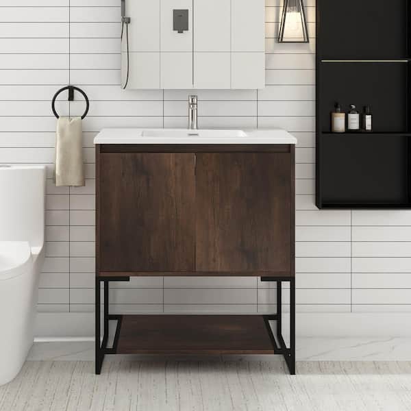JimsMaison Allen 30 in. W x 19 in. D x 34 in. H Freestanding Bath Vanity in Rose Wood with White Cultured Mable Top