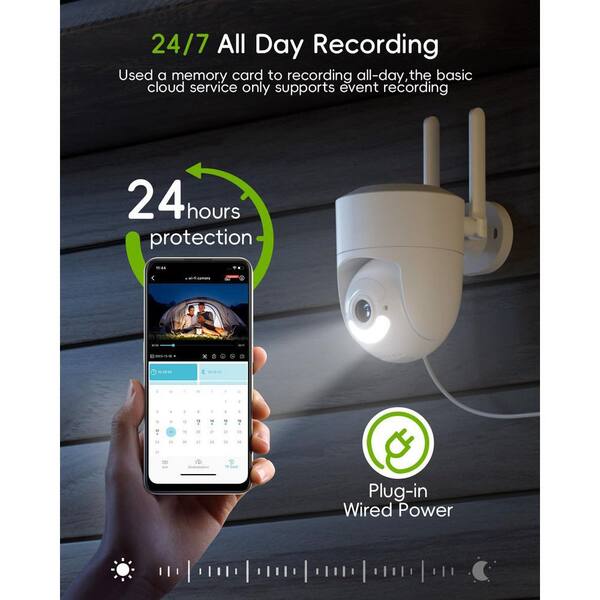EVERSECU 2K 3.0MP Outdoor WiFi PTZ Security Camera, 2.4G&5G WiFi, Auto Tracking, 2 Way Audio, Color & Infrared Night Vision, Work With Alexa, SD Card & Cloud Storage, ONVIF Compliant IP Camera(4pack