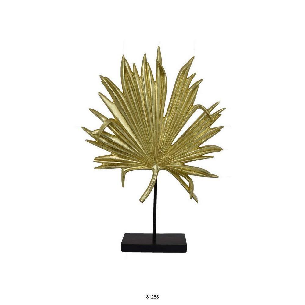 Gold Palm Leaf Resin Decorative Sculpture with Black Base