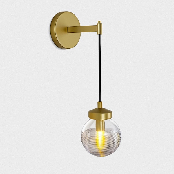 PUYRNF Modern 5 in. 1-Light Globe LED Wall Sconce, Brass Glass Bathroom Wall Light, Minimalist Kitchen, Living room Wall Light