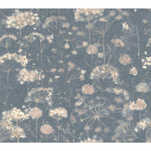 York Wallcoverings Dark Blue Botanical Fantasy Unpasted Paper Matte Wallpaper, 27 in. by 27 ft.