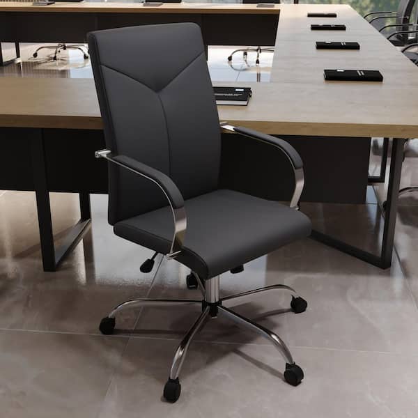 Leisuremod Sonora Black Modern High Back Adjustable Height Leather Conference Office Chair with Tilt and 360° Swivel