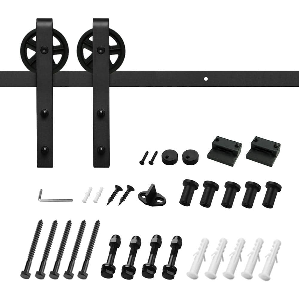 6.6 ft./79 in. Black Sliding Barn Door Track and Hardware Kit with Bigwheel