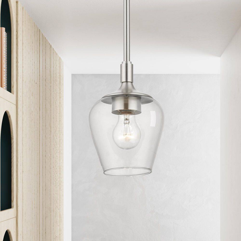 Transitional Brushed Nickel 1-Light Pendant with Clear Glass Shade