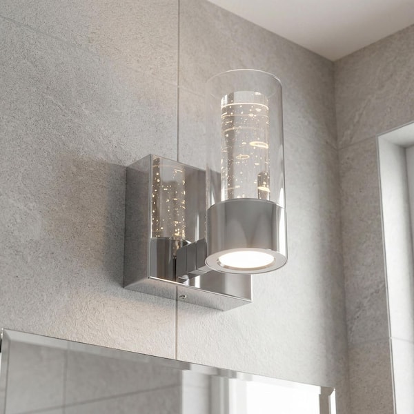 Essence 4.3 in. 1-Light Chrome Modern Dimmable Integrated LED Wall Sconce for Bathroom with Bubble Glass