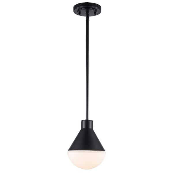 Monteaux Lighting Ari 1-Light Black Pendant Light Fixture with White Glass Globe Shade