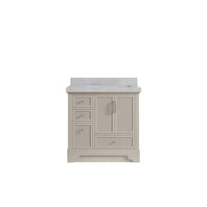 Alys 36 in. W x 22 in. D x 36 in. H Right Offset Sink Bath Vanity in Fine Grain with 2" Pearl Gray