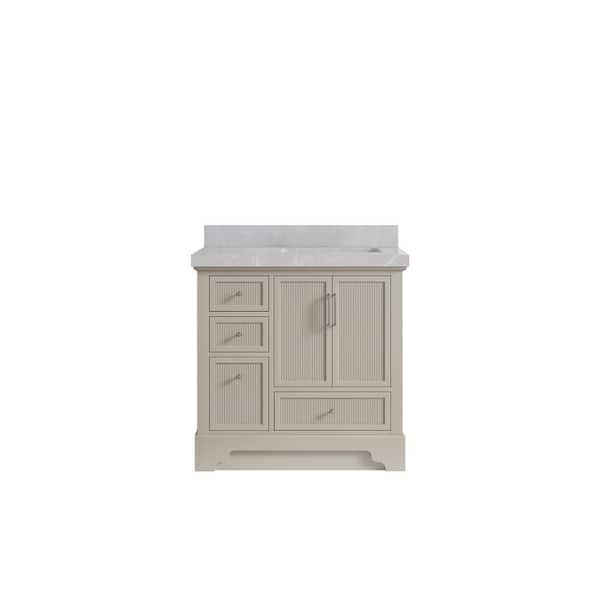 Willow Collections Alys 36 in. W x 22 in. D x 36 in. H Right Offset Sink Bath Vanity in Fine Grain with 2" Pearl Gray