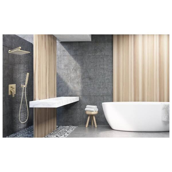 Single-Handle 1-Spray Square High Pressure Shower Faucet in Brushed Gold (Valve Included)