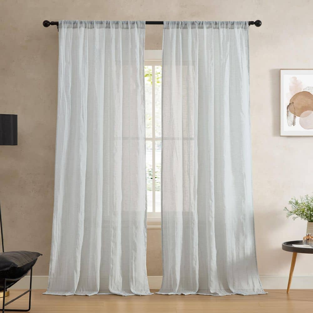 Charter Light Gray Faux Linen Solid 50 in. W x 96 in. L Easy Care Rod Pocket Indoor Sheer Curtain (Set of 2 Panels) price history on PriceWatchPro