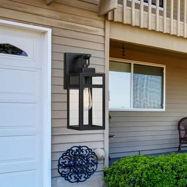 13.88 in. Matte Black Outdoor Hardwired Wall Lantern Sconce with No Bulbs Included for Entryway