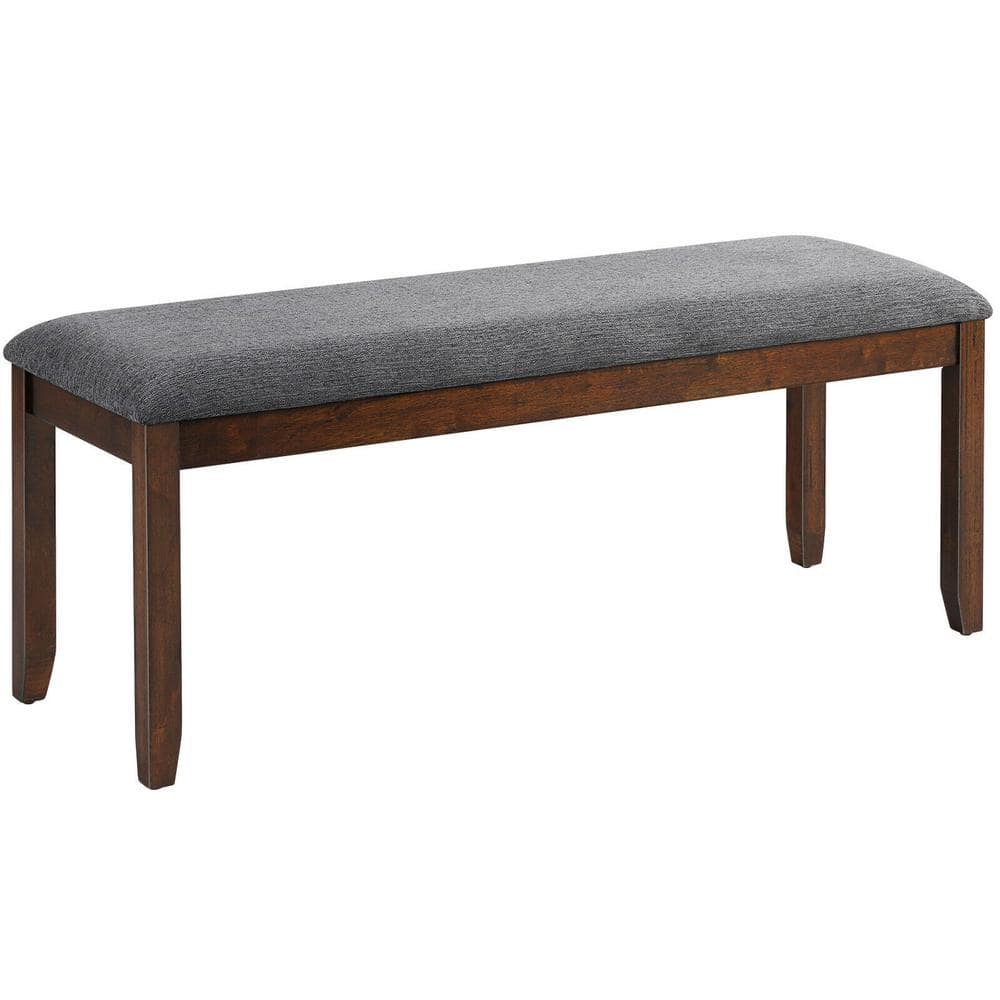 ANGELES HOME Gray Linen Upholstered Entryway Bench with Solid Wood Leg ...